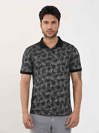 Dufy Siyah Erkek Slim Fit Desenli Polo Yaka Tshirt - 105244