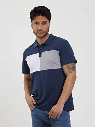 Dufy Lacivert Erkek Slim Fit Desenli Polo Yaka Tshirt - 105289