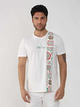 Dufy Ekru Erkek Slim Fit Desenli O Yaka Tshirt - 105309