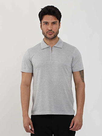 Dufy Gri Erkek Slim Fit Baklava Desenli Polo Yaka Tshirt - 105324