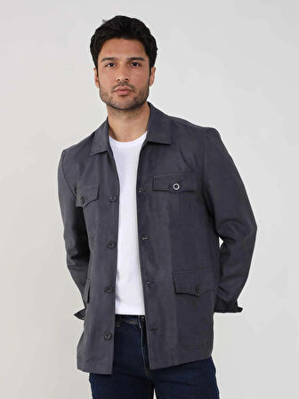 Dufy Gri Erkek Regular Fit Düz Klasik Yaka Süet Mont - 105399