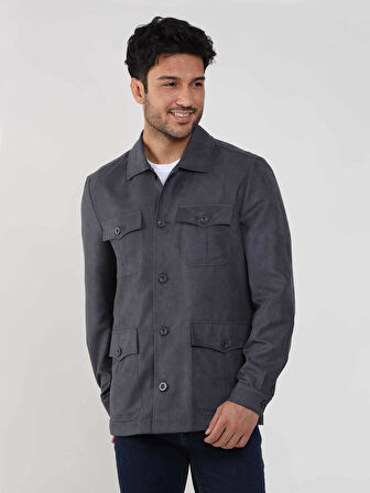 Dufy Gri Erkek Regular Fit Düz Klasik Yaka Süet Mont - 105399