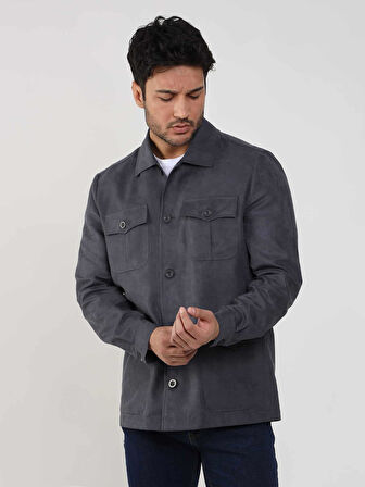 Dufy Gri Erkek Regular Fit Düz Klasik Yaka Süet Mont - 105399