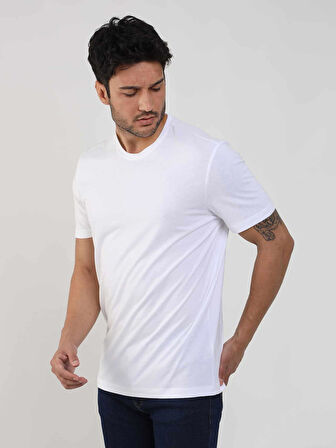 Dufy Beyaz Erkek Slim Fit Düz O Yaka Tshirt - 105456