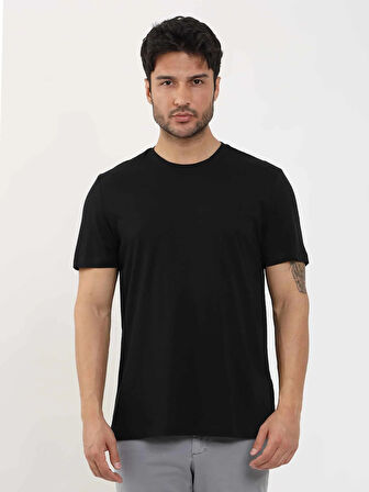 Dufy Siyah Erkek Slim Fit Düz O Yaka Tshirt - 105534