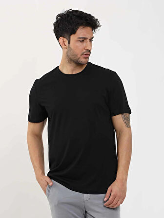 Dufy Siyah Erkek Slim Fit Düz O Yaka Tshirt - 105534