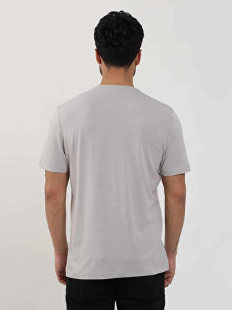 Dufy Gri Melanj Erkek Slim Fit Düz V Yaka Tshirt - 105648