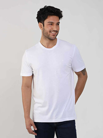 Dufy Beyaz Erkek Slim Fit Düz O Yaka Tshirt - 105456