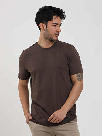 Dufy Kahverengi Erkek Slim Fit Düz O Yaka Tshirt - 105664