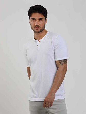 Dufy Beyaz Erkek Slim Fit Düz Düğmeli O Yaka Kazak - 104626