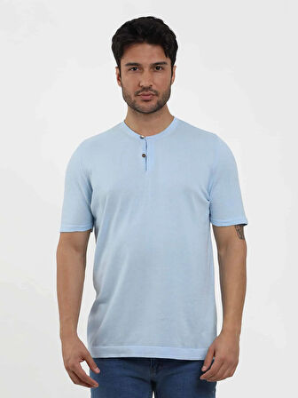 Dufy Buz Mavisi Erkek Slim Fit Düz Düğmeli O Yaka Kazak - 104636