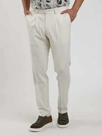 Dufy Bej Erkek Slim Fit Düz Pileli Pantolon - 104463