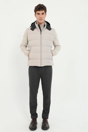 Taş Slim Fit Şişme Kapüşonlu Erkek Yelek Mont