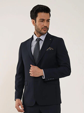 Dufy Lacivert Erkek Regular Fit Düz Mono Yaka Takım Elbise - 106715