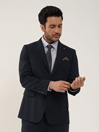 Dufy Lacivert Erkek Regular Fit Düz Mono Yaka Takım Elbise - 106715