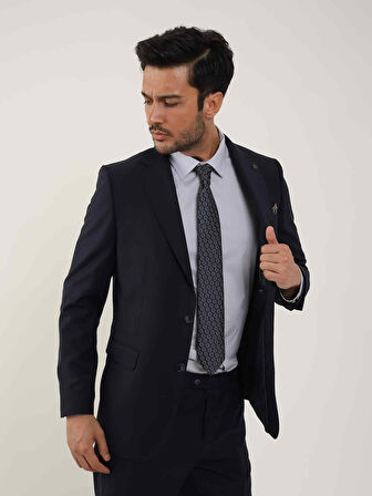Dufy Lacivert Erkek Regular Fit Düz Mono Yaka Takım Elbise - 106715