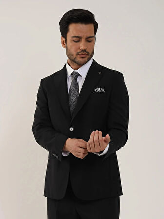 Dufy Siyah Erkek Regular Fit Düz Mono Yaka Takım Elbise - 106723