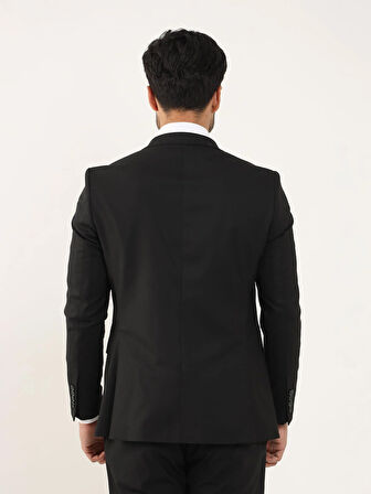 Dufy Siyah Erkek Regular Fit Düz Mono Yaka Takım Elbise - 106904
