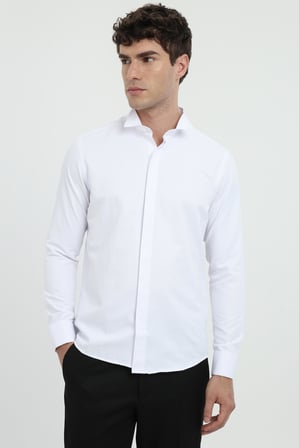 Erkek Slim Fit Ata Yaka Beyaz Gömlek