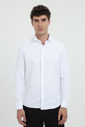 Erkek Slim Fit Ata Yaka Beyaz Gömlek