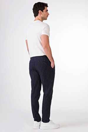 Lacivert Erkek Slim Fit Çizgili Pantolon 