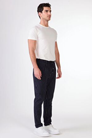 Lacivert Erkek Slim Fit Çizgili Pantolon 