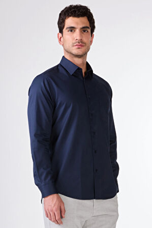 Lacivert Erkek Slim Fit Klasik Yaka Uzun Kol Gömlek - 108000