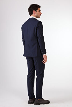 Dufy Lacivert Erkek Düz Mono Yaka Takım Elbise 