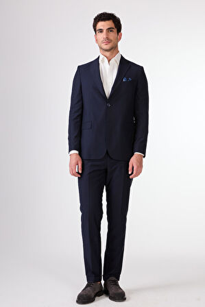 Dufy Lacivert Erkek Düz Mono Yaka Takım Elbise 