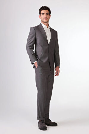 Dufy Gri Erkek Düz Mono Yaka Takım Elbise 