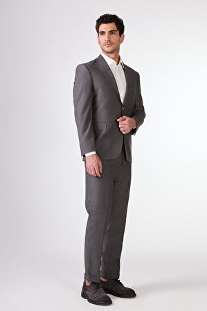 Dufy Gri Erkek Düz Mono Yaka Takım Elbise 