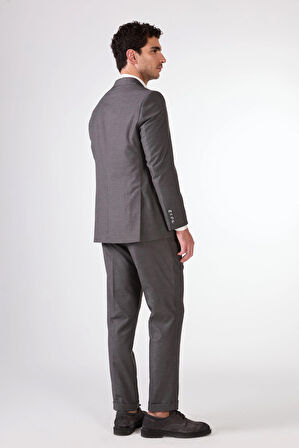 Dufy Gri Erkek Düz Mono Yaka Takım Elbise 