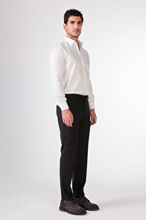 Siyah Düz Renk Yünlü Slim Fit Erkek Takım Elbise 