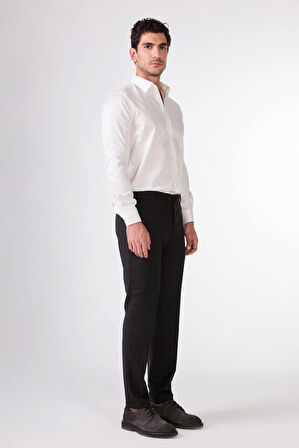 Siyah Düz Renk Yünlü Slim Fit Erkek Takım Elbise 