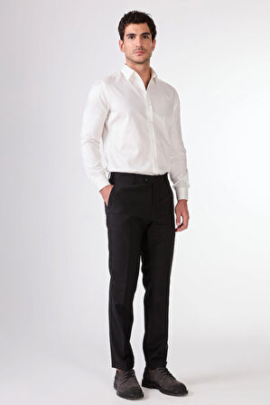 Siyah Düz Renk Yünlü Slim Fit Erkek Takım Elbise 