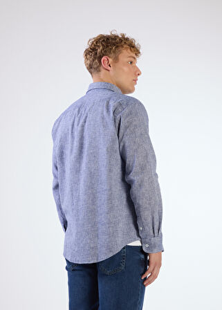 Koyu Lacivert Keten Düz Renk Regular Fit Erkek Gömlek