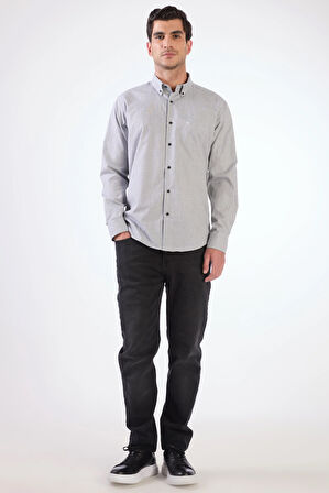 Siyah Kare Desen Regular Fit Uzun Kol Erkek Gömlek