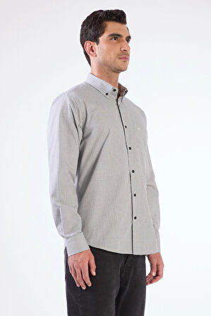 Siyah Kare Desen Regular Fit Uzun Kol Erkek Gömlek