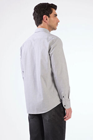 Siyah Kare Desen Regular Fit Uzun Kol Erkek Gömlek