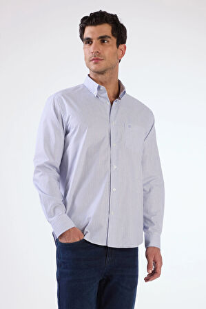 Açık Mavi Fitilli Uzun Kol Regular Fit Erkek Gömlek