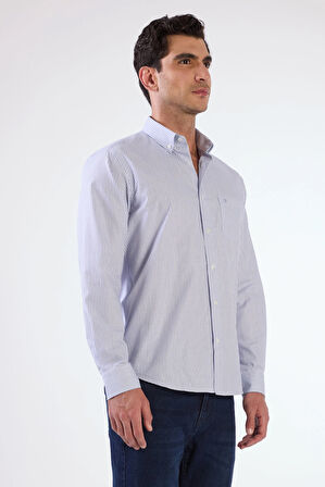 Açık Mavi Fitilli Uzun Kol Regular Fit Erkek Gömlek