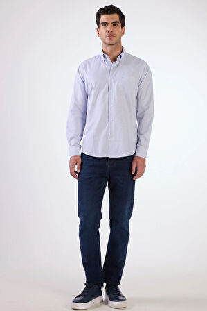 Açık Mavi Fitilli Uzun Kol Regular Fit Erkek Gömlek