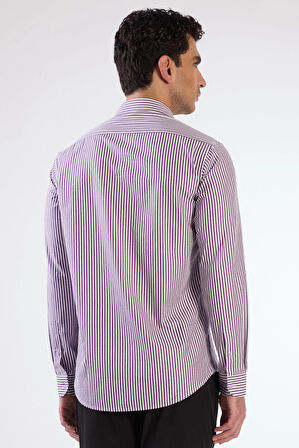 Mavi Çizgili Desen Uzun Kol Regular Fit Erkek Gömlek