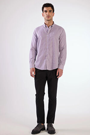 Mavi Çizgili Desen Uzun Kol Regular Fit Erkek Gömlek