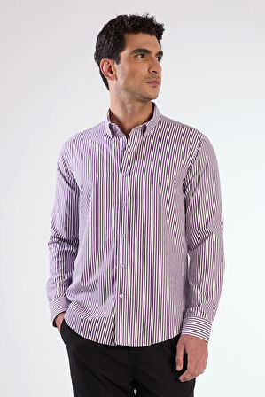 Mavi Çizgili Desen Uzun Kol Regular Fit Erkek Gömlek