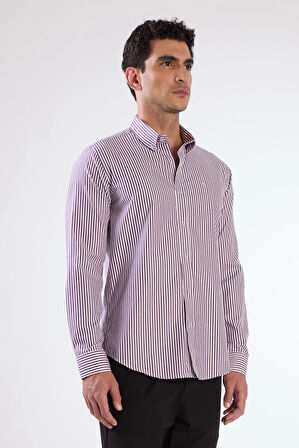 Mavi Çizgili Desen Uzun Kol Regular Fit Erkek Gömlek
