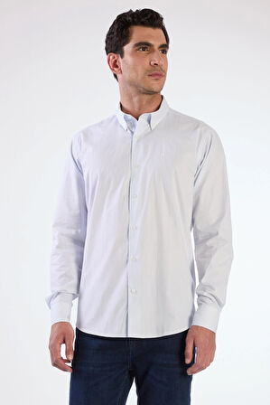 Açık Mavi Kare Desen Regular Fit Uzun Kol Erkek Gömlek