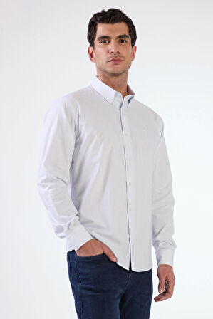 Açık Mavi Kare Desen Regular Fit Uzun Kol Erkek Gömlek