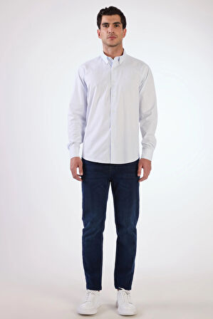 Açık Mavi Kare Desen Regular Fit Uzun Kol Erkek Gömlek