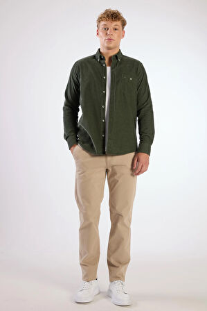 Haki Fitilli Cepli Regular Fit Erkek Gömlek